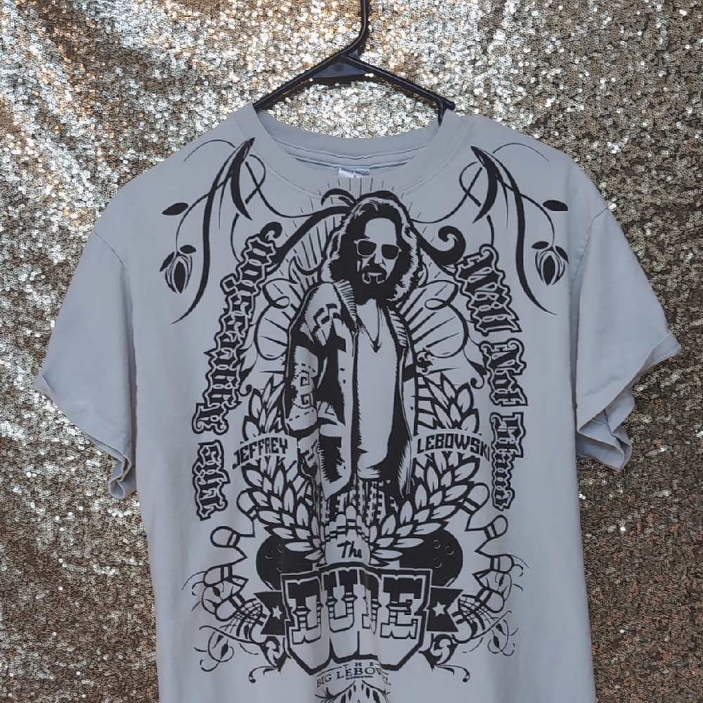 Gray Graphic Tee with Black Print